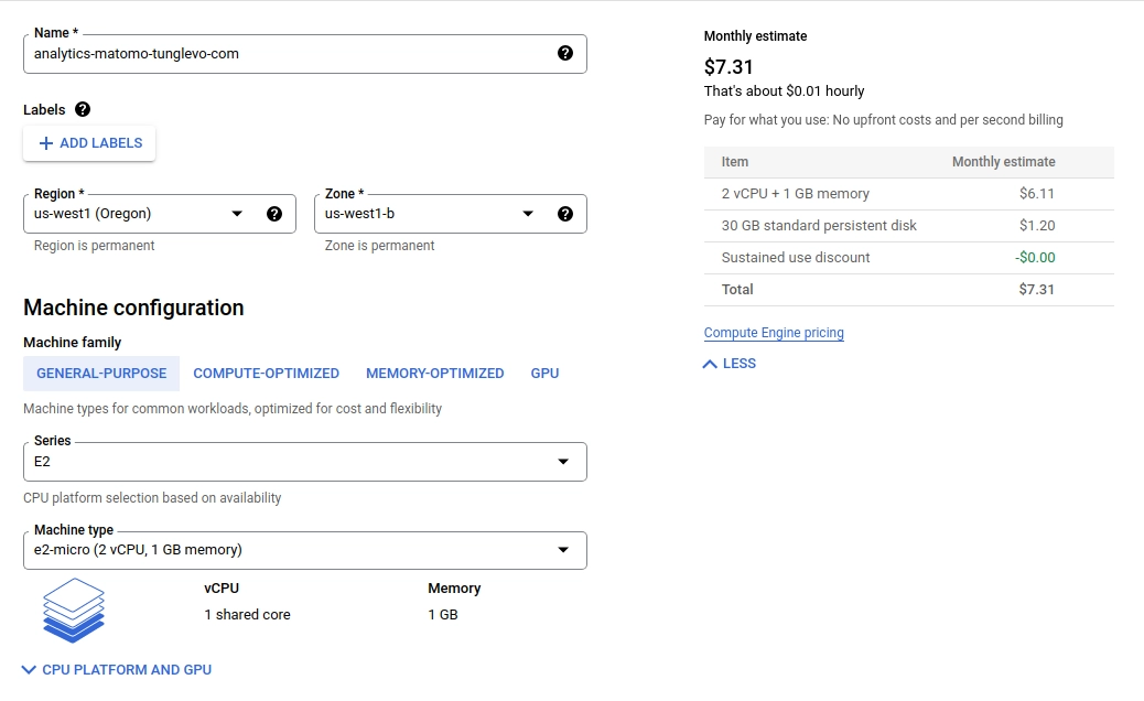 Google Cloud Compute Engine configuration